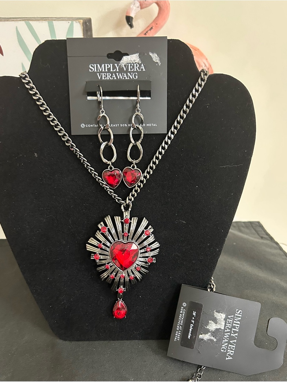 Simply Vera Vera Wang Silver-Tone Necklace & Red Heart Earrings Set